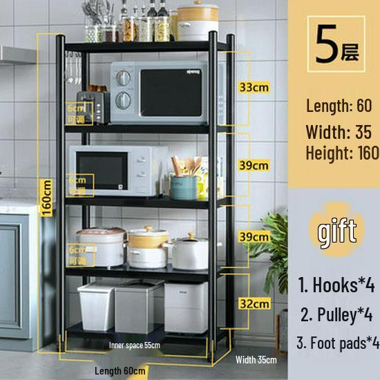 Floor-standing Detachable Kitchen Storage Rack with Wheels and Pot Holder for Microwave and Oven