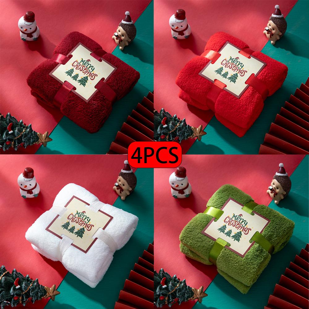 

Набор полотенец на рождественскую тематику, 4 шт. - Праздничный дизайн с оленями/Санта-Клаусом/елкой, Идеально для праздничных подарков 4pcs зелёный/красный