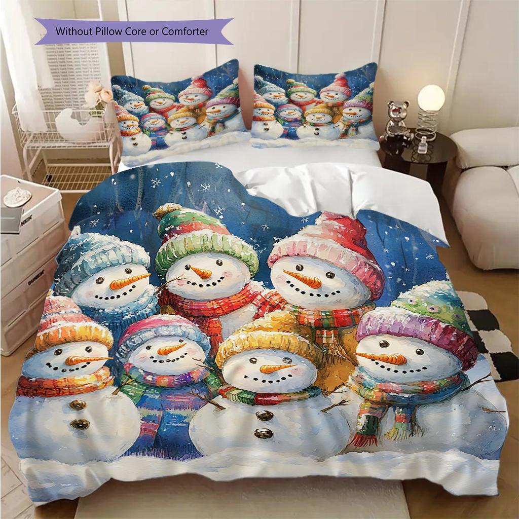 Snowmen Pattern Bedding Quilt Set Quilt Cover Pillowcase Home Decoration Birthday Gift (1 * duvet cover + 2 * pillowcase, without core)