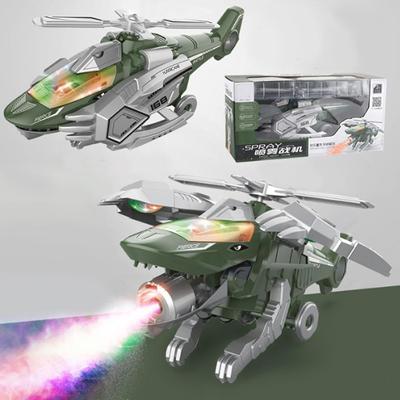 Led Transforming Dinosaur Helicopter Toy,Driving Spray Fighter Transform Dinosaur Toy with Light Music, Dino Plane Toy for Kids