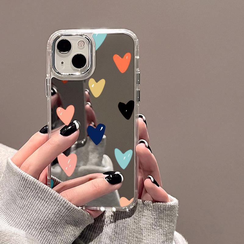 Love Heart Love Makeup Mirror Phone Case For IPhone 16 Pro Max 17 17E 16E 14 Pro 11 16 15 12 13 Cute Shockproof Back Cover