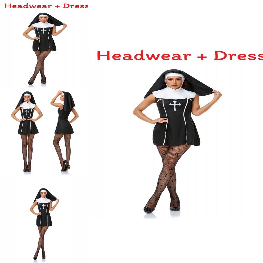 Nun Religieuse Halloween Cosplay Dress With Cotton Blend Material For Costume Parties