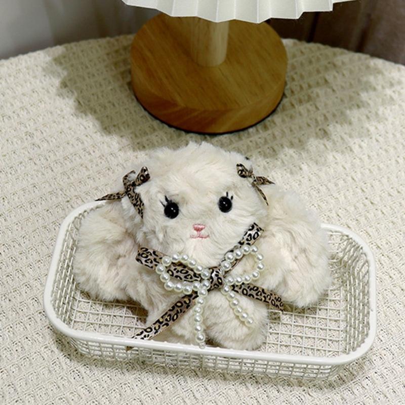 Lovely Bowknot Rabbit Keychain Plush Animal Shaped Keyring Student Bag Charm Backpack Accessory for Fashionable Women