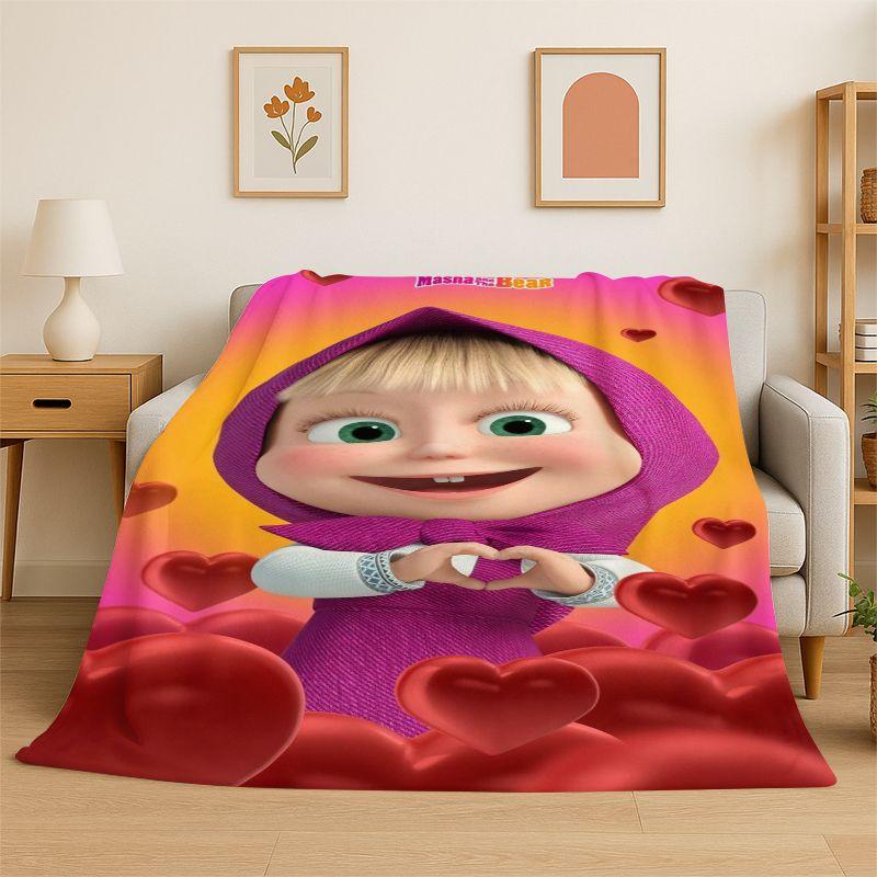 Cartoon Cute M-Masha Bear Soft Flannel Throw Blanket,Cozy Blanket for Bed,Couch,Sofa,Bedroom,Living Room,Travel,Picnic