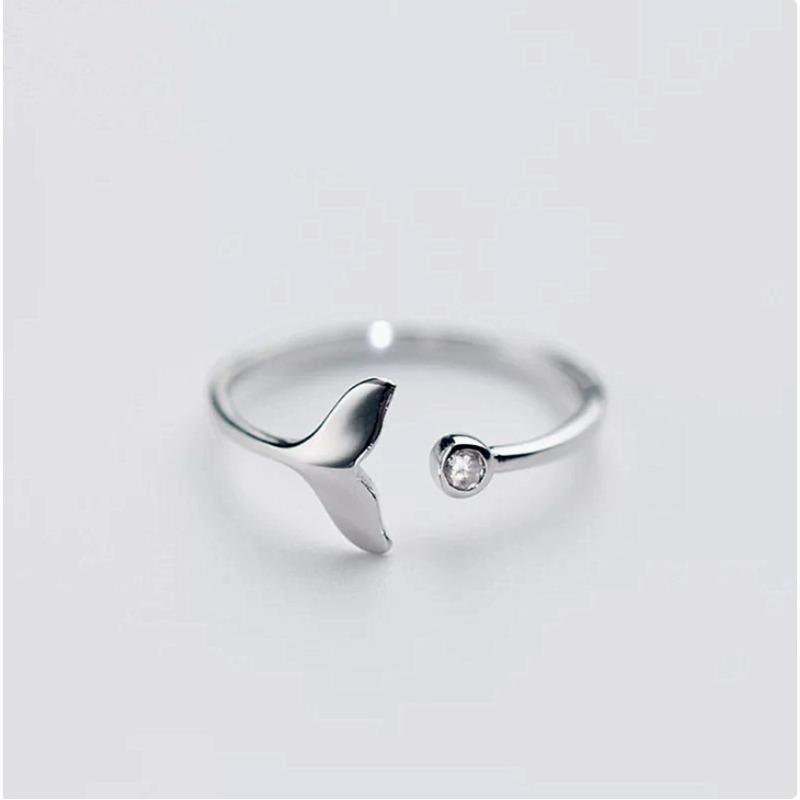 Simple Trendy Silver Color Mermaid Tail Cuff Ring With Cubic Zirco Sea Whale Fish Tail Bague Rings Minimalist Romantic Gifts