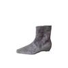2025 Autumn and Winter New Korean Version Suede Thick Heel Thin Boots Wedge Heel Retro Small Square Head Rear Zipper Low Heel Short Boots Women