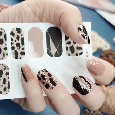 14 Pezzi/Foglio Adesivi per Unghie Stampa Leopardo Strisce Adesivi Smalto Impermeabile Full Wraps Decorazioni Manicure per Unghie