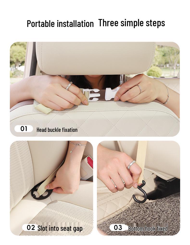 Car Seat Organizer: Multi-functional Storage Box, Tissue Holder, Hanging Trash Can, Backseat Kick Mat, Hanging Bag.