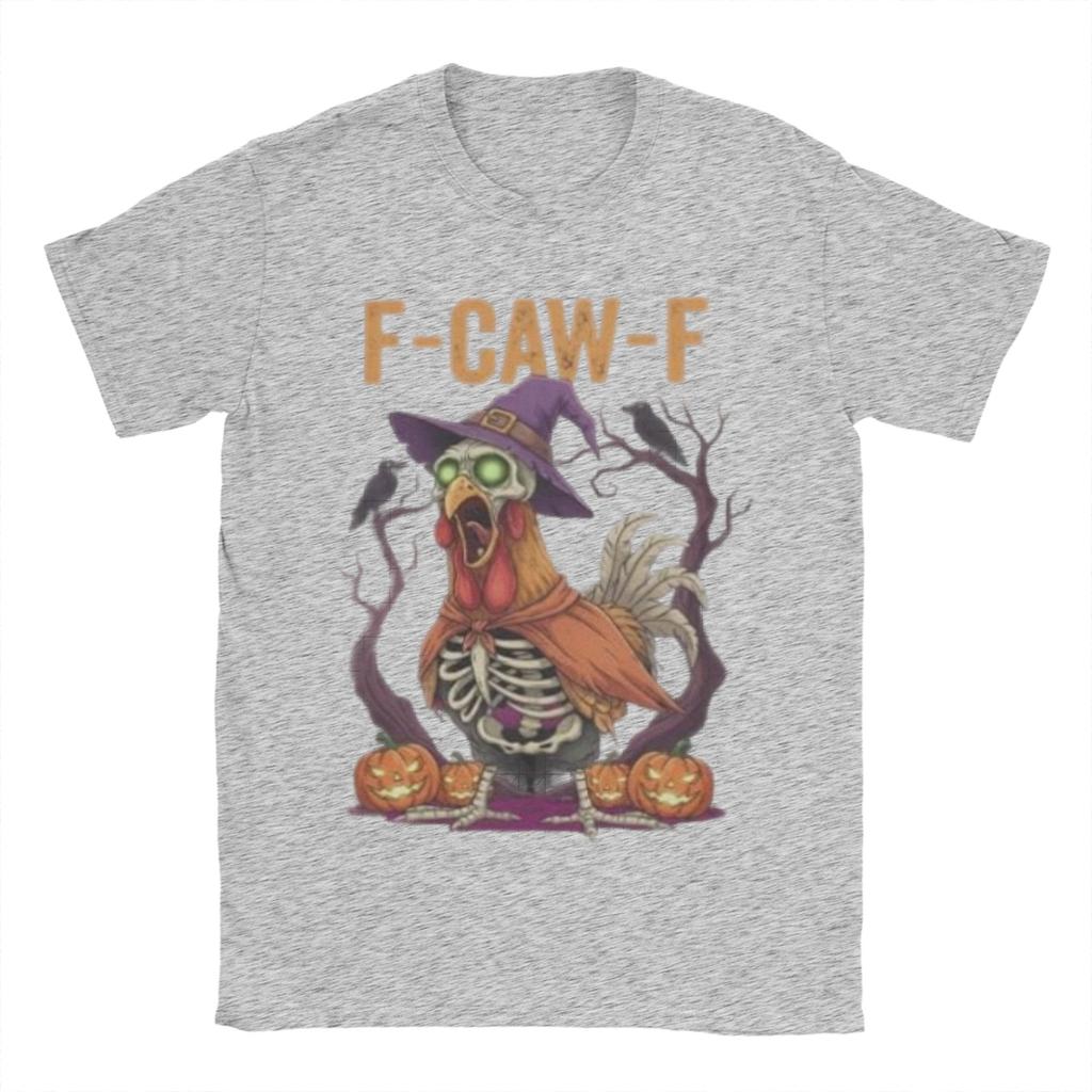 FCawF Rooster FCAWF Funny Skeleton Chicken T Shirts for Men Cotton Vintage TShirt O Neck Tee Shirt Short Sleeve Tops Original