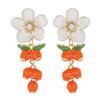 Mori temperament simple enamel dripping oil flower fringed earrings light luxury high sense square round face thin long earrings