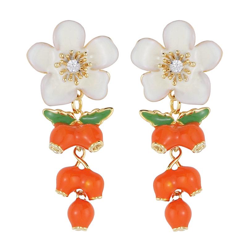 Mori temperament simple enamel dripping oil flower fringed earrings light luxury high sense square round face thin long earrings
