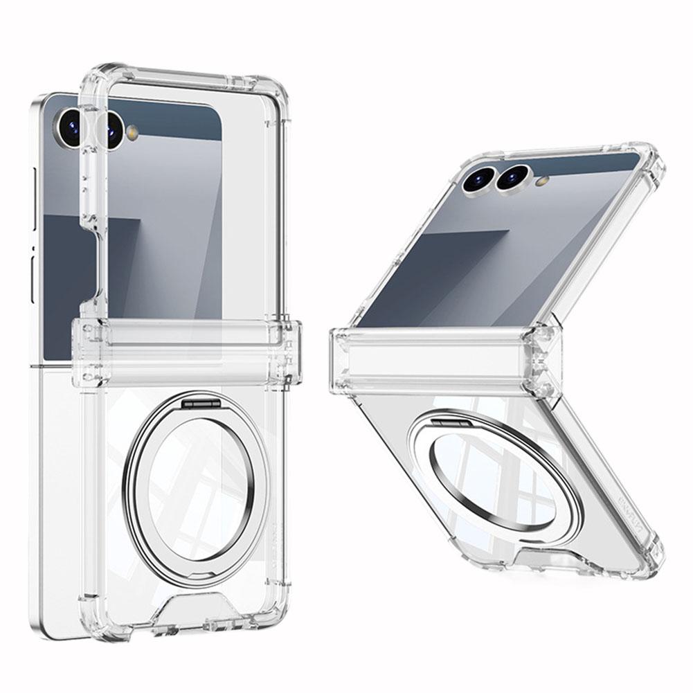 Silicone Airbag Bumper Soft Case For Samsung Galaxy Z Flip7 With Holder Hinge Cover Lens Protect Anti Drop Case