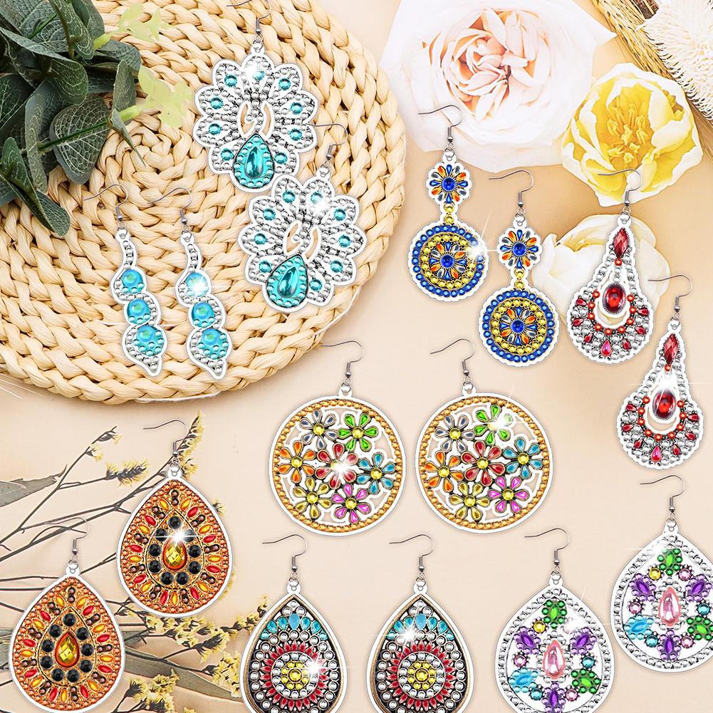 10 párů DIY náušnic s diamantovou mozaikou Vločka Boho Sada pro výrobu diamantových náušnic DIY Sada pro tvoření náušnic s diamantovou malbou