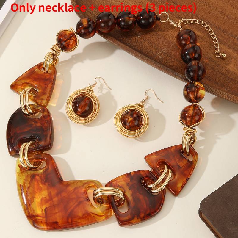 Artistic Resin Jewelry Set With Irregular Shapes And Floral Patterns For Summer