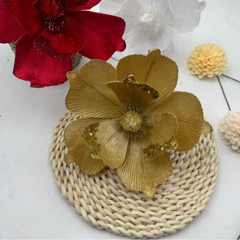 Glittering Gold Sequin Christmas Flower Tree Ornament