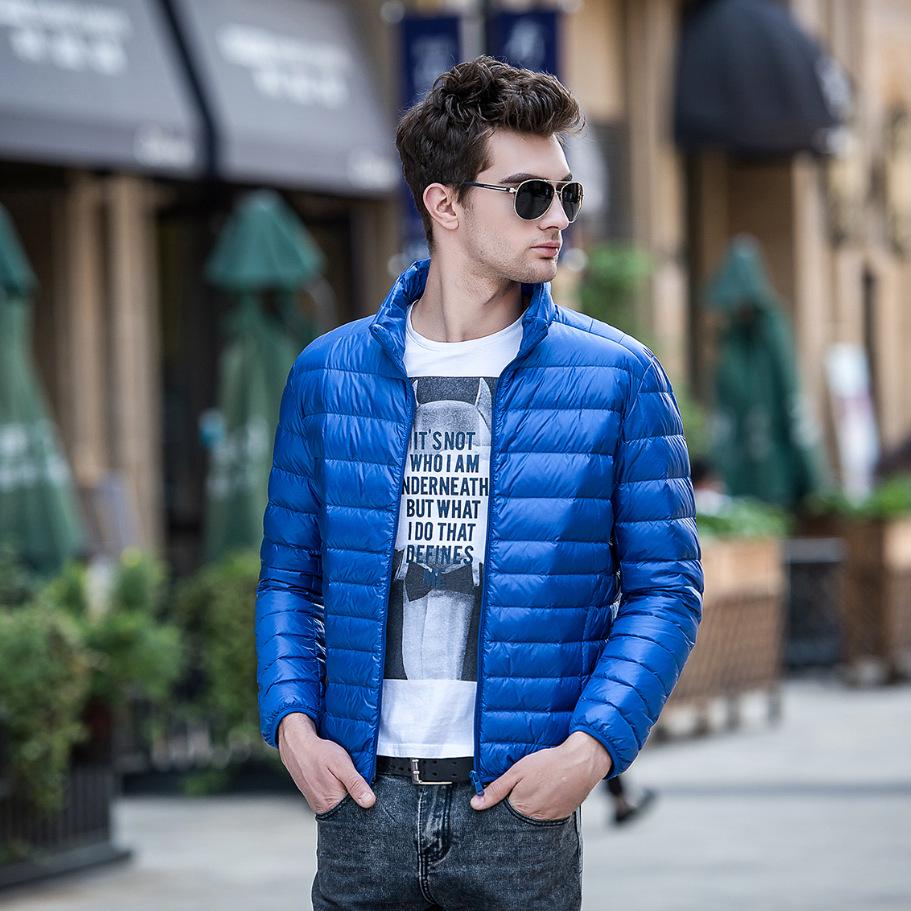 Men's Slim Fit Lightweight Down Jacket: Stand-Up Collar, Autumn/Winter Collection, Plus Sizes Available.