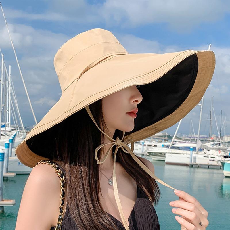 Women’S 18Cm Extra Large Brim Reversible Bucket Hat Korean Style Uv Protection Sun Hat For Summer Face Covering Outdoor Daily