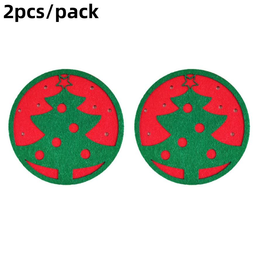 2pcsChristmas Coasters Christmas Tree Snowflake Red Green Round Felt Coaster Set Party Table Decoration Heat Insulation Mat