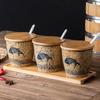 Retro Style Ceramic Spice Jars with Underglaze Painting, Household Kitchen Storage Containers for Spices and Seasonings
