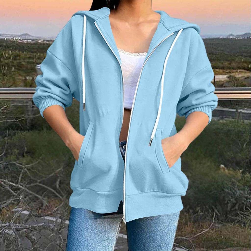 Women Hoodie Zip Up Sweatshirt Half Zipper Drawstring Hooded Jacket Kangaroo Pocket Casual Outerwear