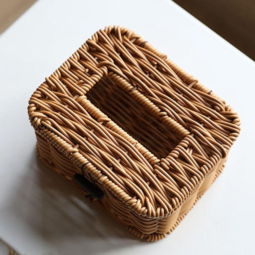 Plastic Napkin Holder Rectangular Carton Container Practical Imitation Rattan Tissue Box Car
