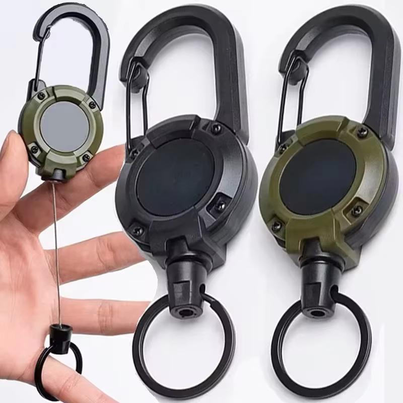 1/5pcs Retractable Heavy Duty Pull Reel Carabiner Strong Steel Wire Rope Buckle Spring Key Ring Outdoor Sporty attachment Keychain Tool