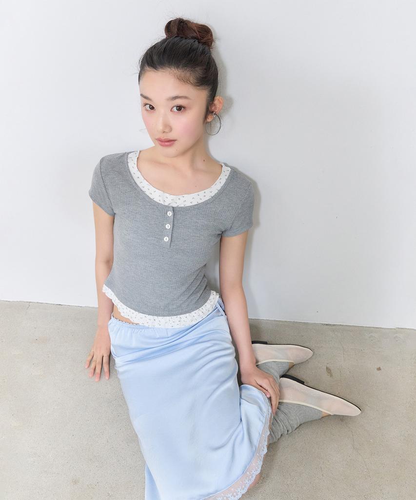 MIXXO Pattern Frill Layered T-Shirt Re Lwg412A_Miwhwg50Qa