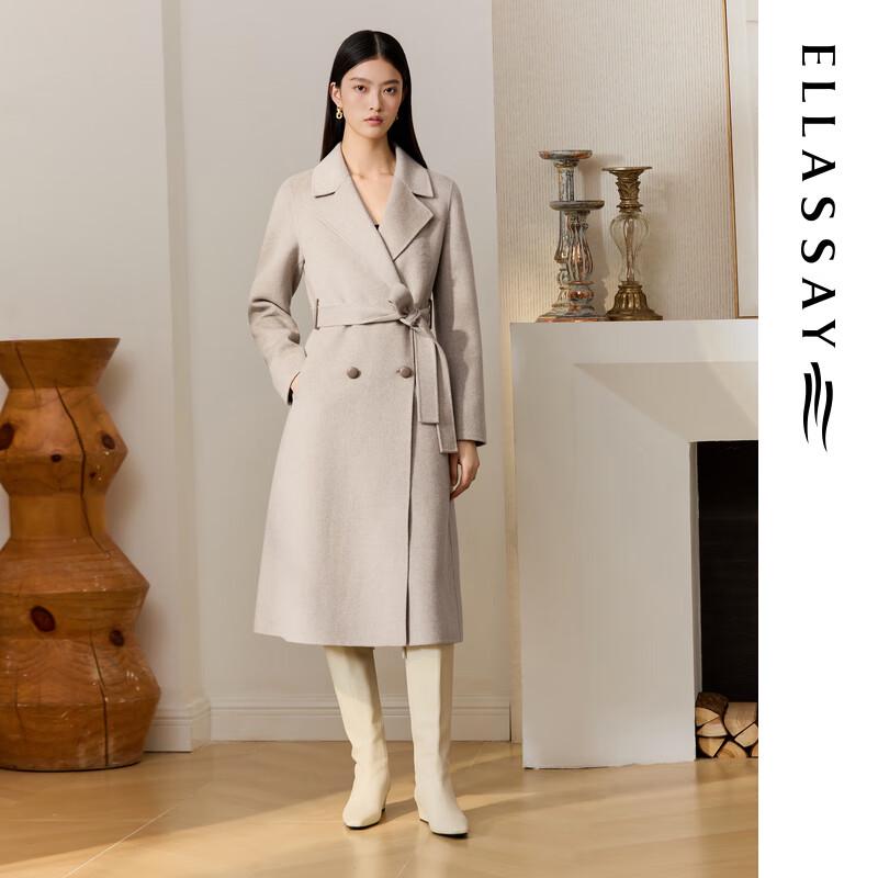 

ELLASSAY Women s 2025 Autumn/Winter Merino Wool Classic Double-Breasted Long Coat