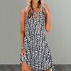 O-Neck Sleeveless Front Hollow Summer Dress A-Line Loose Hem Bohemia Retro Printing Women Mini Dress