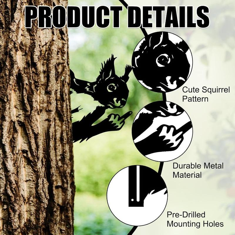 Peeking Squirrel Metal Garden Ornaments Outdoor, Funny Animal Metal Sign with Cheeky Hand Gesture, Rustic Yard Art Decor