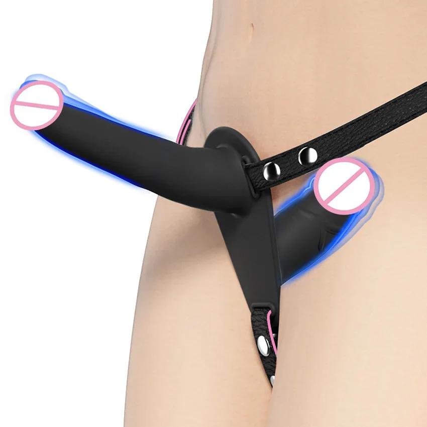 Popruh na nositelné dvojité dildo kalhotky Stimulace penisu G-bodu pro lesbický anální vaginální masér Sexuální hračky pro páry Produkt pro dospělé