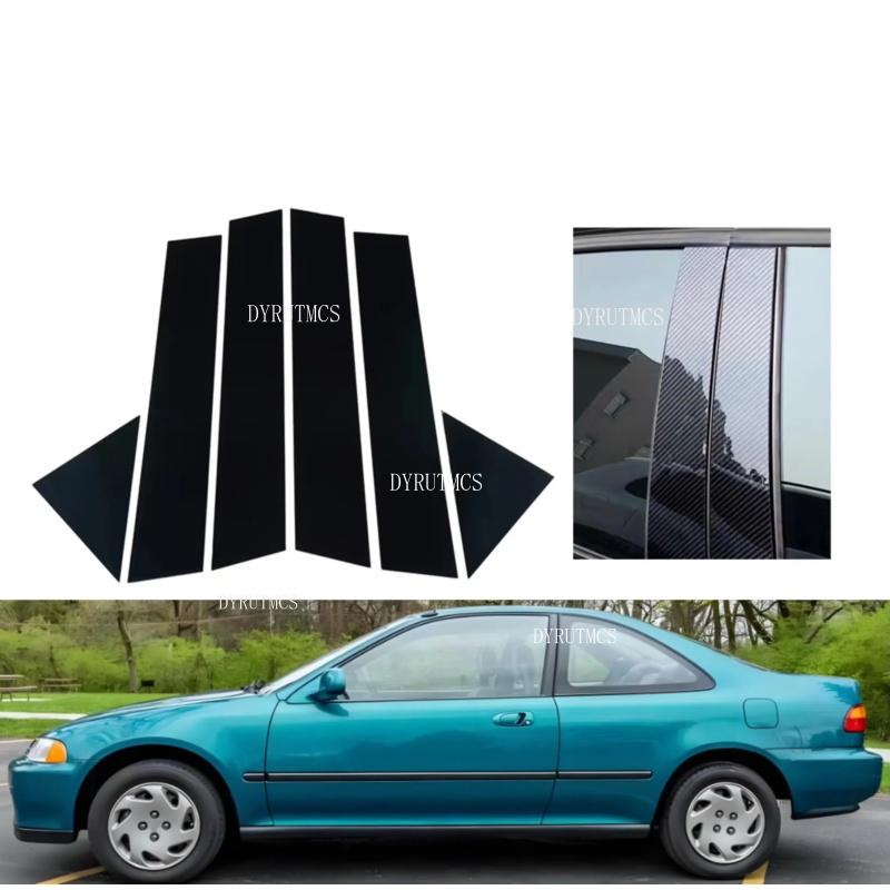 Glossy Black Pillar Post Cover Trim Sticker Fit For Honda Civic Sedan 1992 -1995 Car Window Column Center B C Silver Carbon