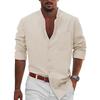 Men Latest Popular Casual Button-Up Long-Sleeve Cotton-Linen Shirt Beach Shirt Casual Shirt