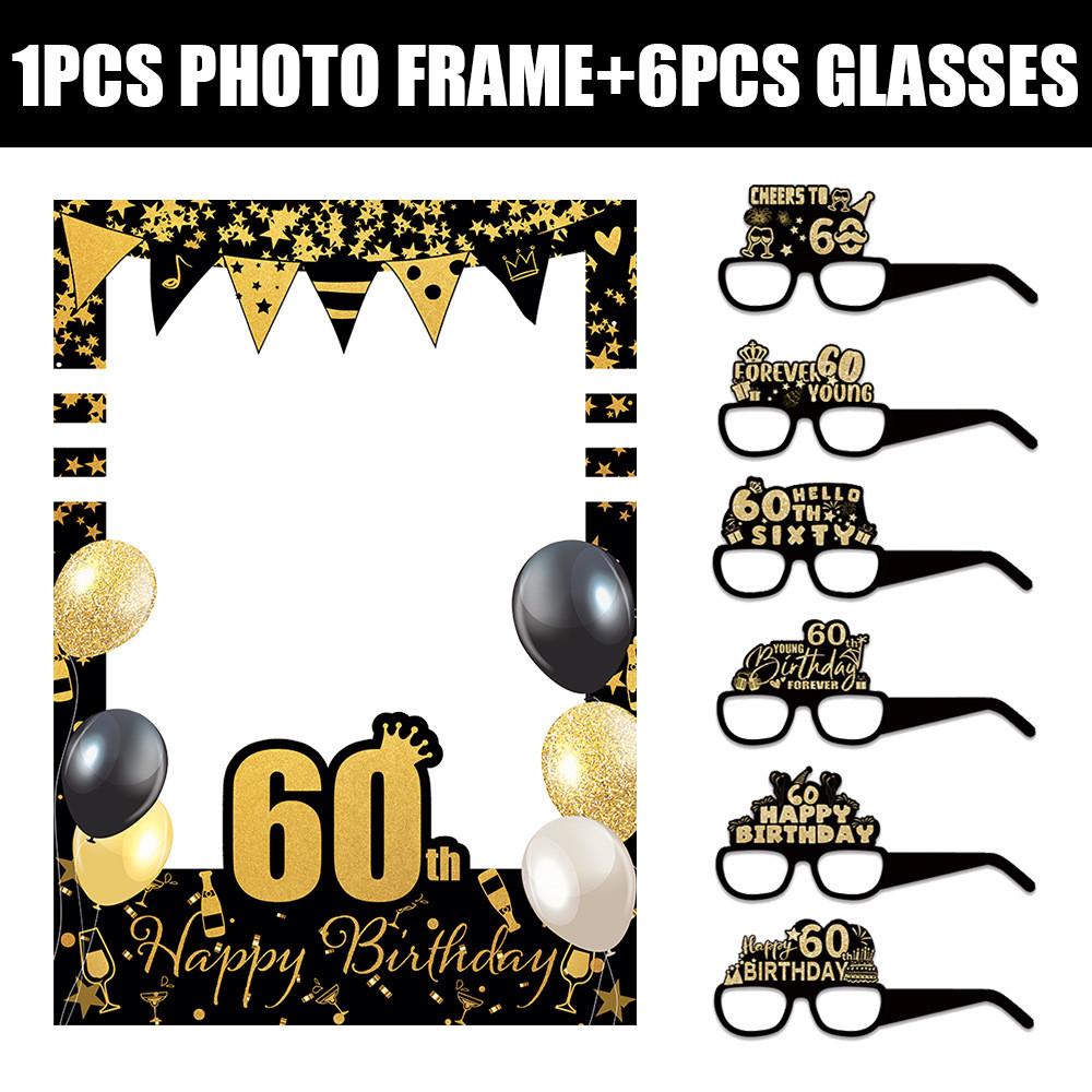 18 To 80 Years Old Birthday Black Gold Paper Glasses Photo Frame Decor Props