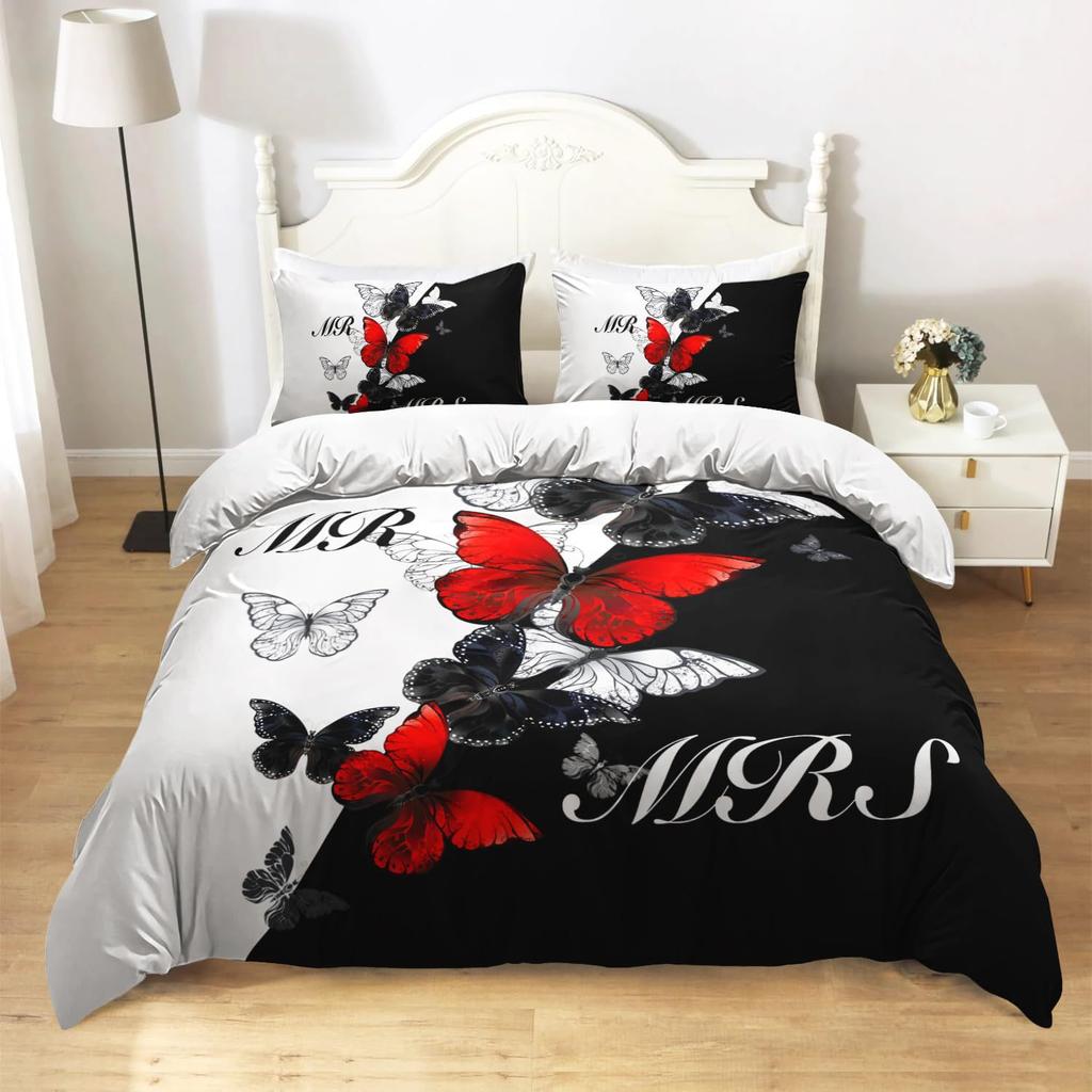 Bettbezug Lila Traum Schmetterling Rose Bettwäsche Digitaldruck Dreiteiliges Set Für Schlafzimmer
