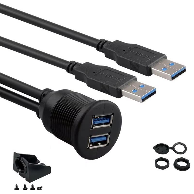 

Car Accessories Dashboard 2 Port USB 3.0 Male to Female Cable AUX Embedded USB Dock Adapter for Car Motorcycle Boat