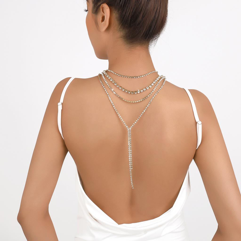 Exaggerated Niche Fashion Rhinestone Necklace Multi-layer Light Luxury Tassel Necklace Dinner Dance Back Accessories