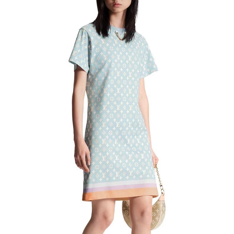 Louis Vuitton FW23 Short Sleeved Dress Women's Blue 1ABYHV
