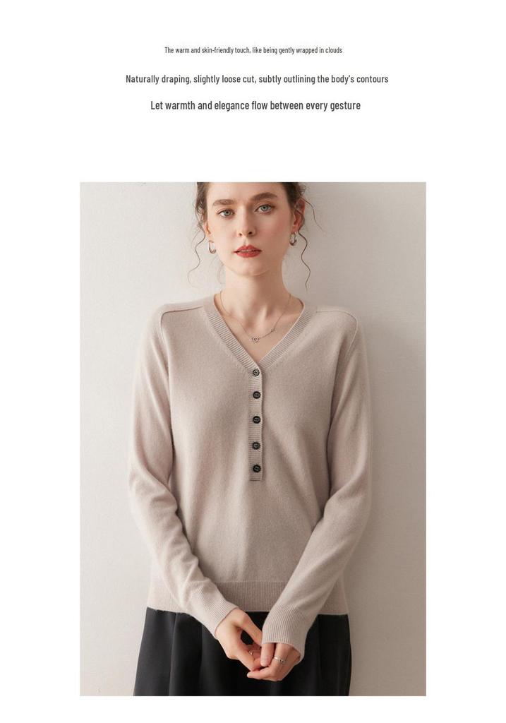 New Arrival: Women's V-neck Cashmere Cardigan - Loose Fit, Solid Color, Saddle Shoulder, Half-Open Button Design for Autumn/Winter.