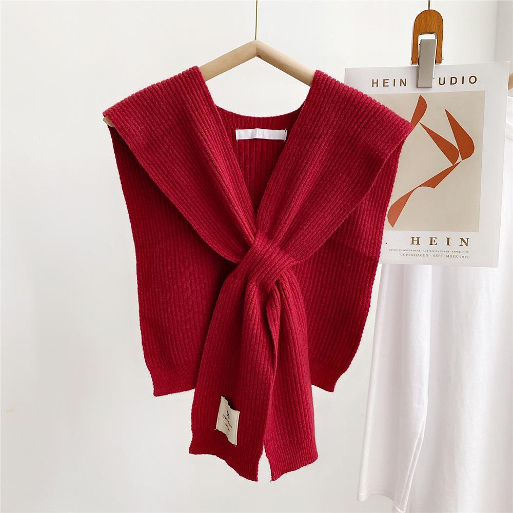Solid Color Cross Shawl Women's Spring Autumn Shoulder Knit Wool Decorative Scarf