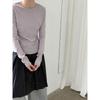 Luxi Korean Style Versatile Rolled Edge Round Neck Bottoming Shirt for Women Autumn New Long-sleeved Inner Slim Fit Top