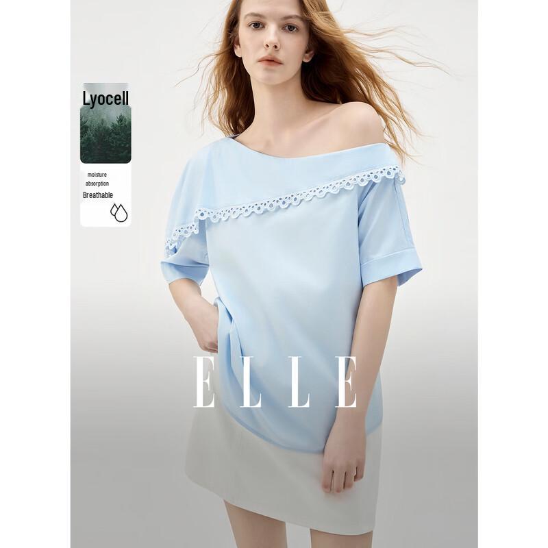 ELLE Hollow Lace Asymmetric Shoulder Blouse S