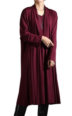 Gold Japan Plus Size Faux Design Solid Long Sleeves Women's Dress, Knee-Length, Color, (4L-5L, Wine)