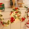 2M Artificial Christmas Garland Leaf String Lights Red Berries Ivy Vine Rattan Wreath Lighting Strings For Xmas Tree Party Decor