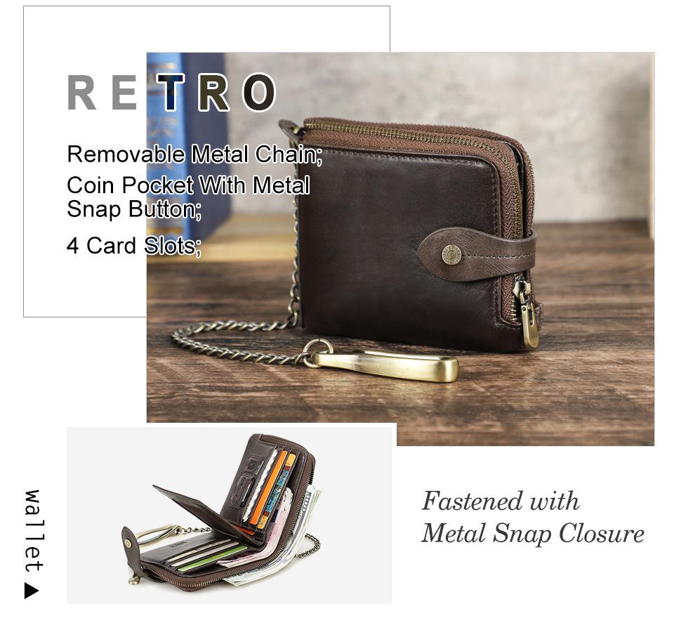 Black Angel RFID Anti-Theft Men's Wallet with Cowhide, Chain, Zipper, and Fashion Buckle