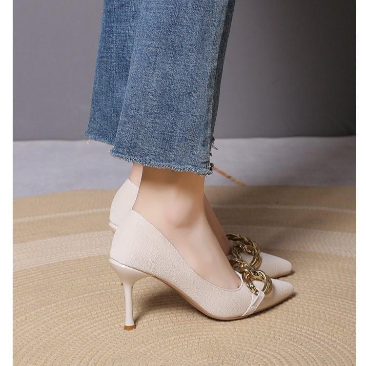 French High Heels Women's Spring and Autumn New Temperament Pointed Head Light Mouth Stiletto Black Professional Single Shoes