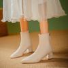 Skinny Boots French Pointed White High-heeled Short Boots Women's Thick Heel 2025 New Women's Boots Medium Boots Women's Medium Heel
