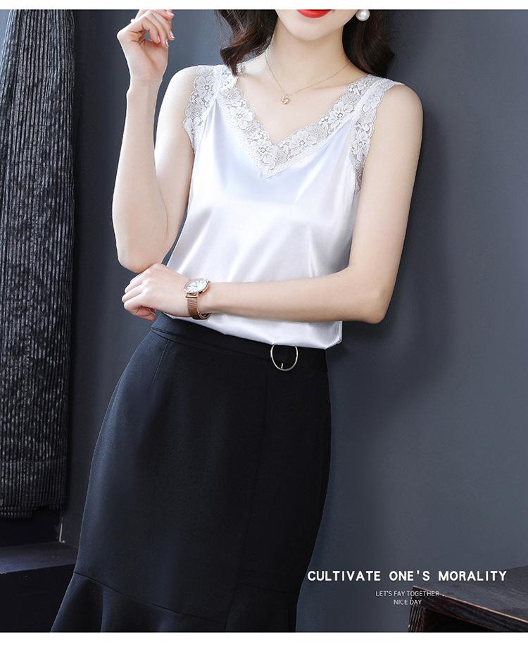 Women's V-Neck Satin Camisole - Sleeveless Black or White Top