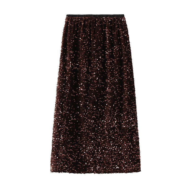 Sequin Elastic Waist Loose Split Skirt Sequin Elastic Waist Loose Skirt