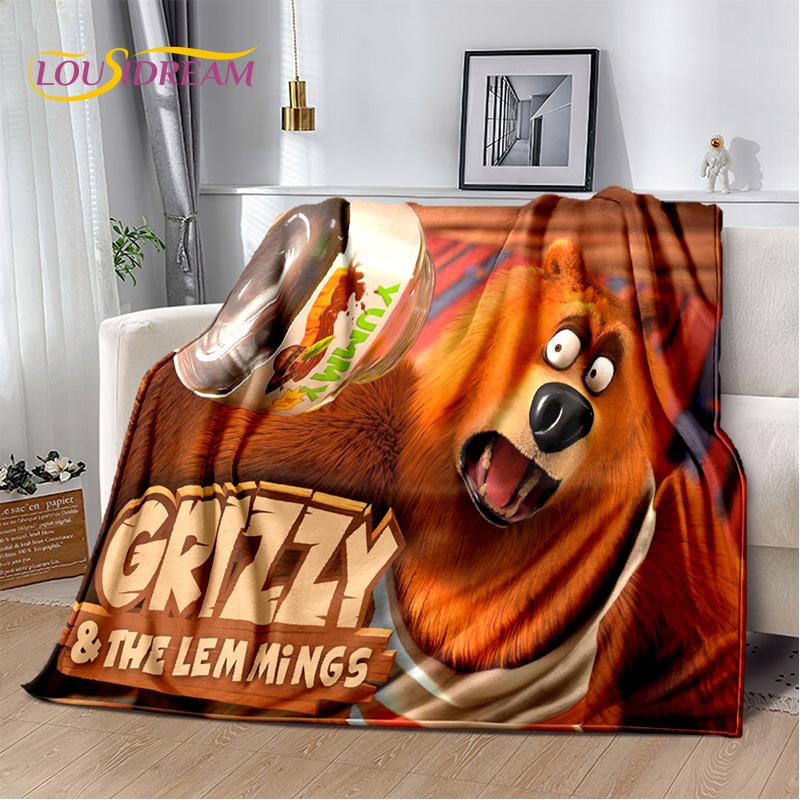 Cartoon 3D Grizzy und die Lemminge Decke, Weiche Überwurfdecke für Zuhause Schlafzimmer Bett Sofa Picknick Reise Büro Abdeckung Decke Kinder